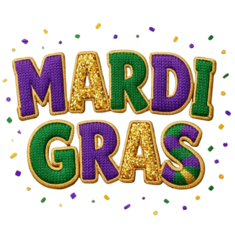 (2 qty) Mardi Gras Golden Glitter - DTF transfers