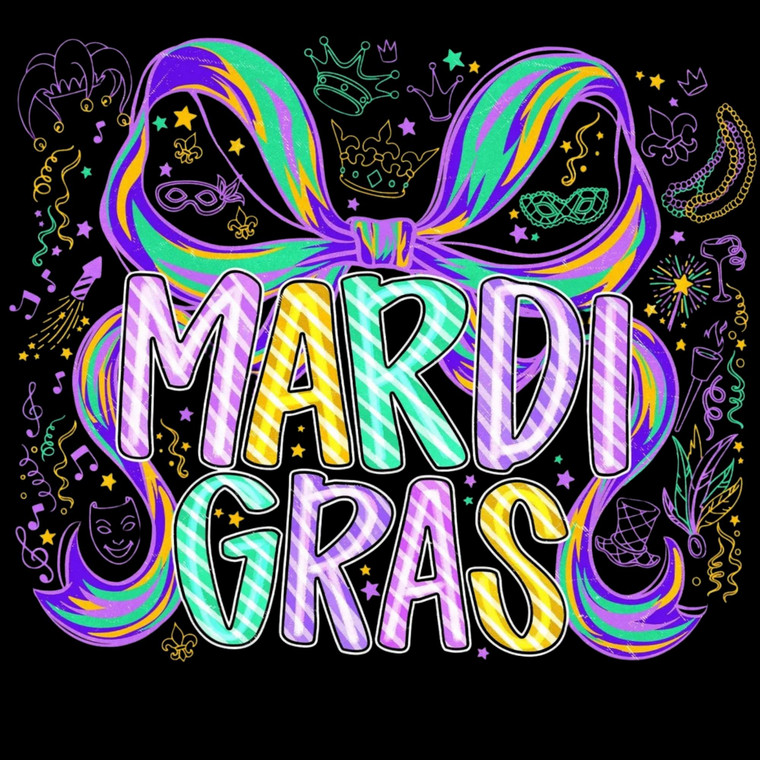 (2 qty) Mardi Gras Thin Ribbon Bow - DTF transfers