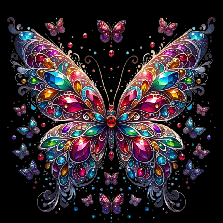 (2 Qty) Colorful Rhinestones Butterfly - DTF transfer