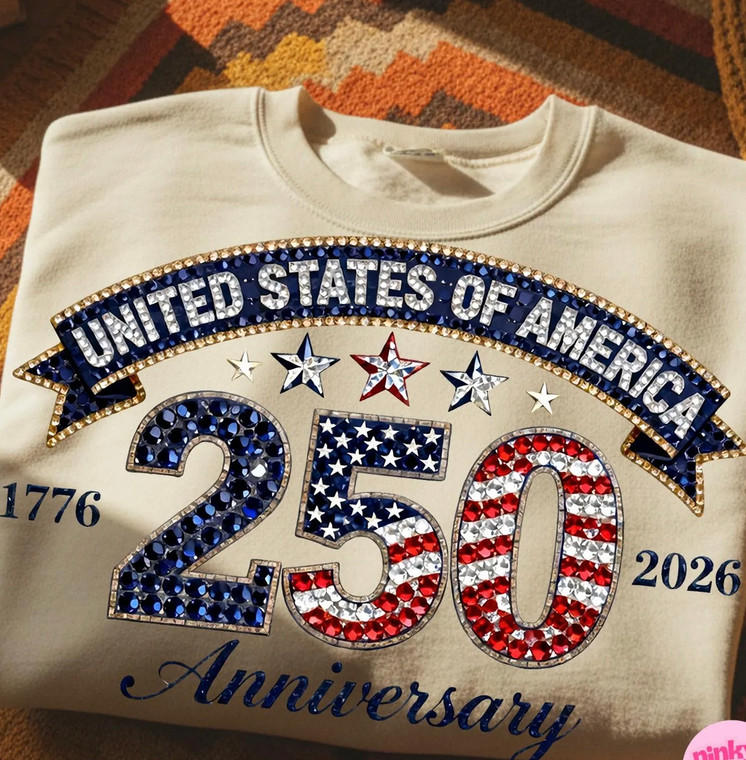 (2 Qty) USA 250 years Anniversary diamond Sparkle - custom DTF transfer