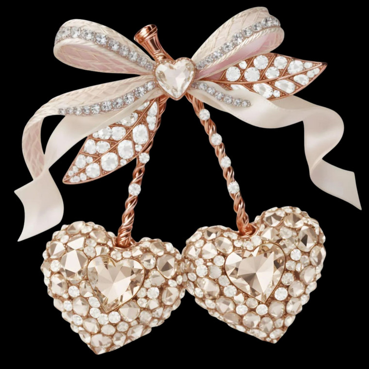 (2 Qty) Heart Crystal Cherry Bow- DTF transfer