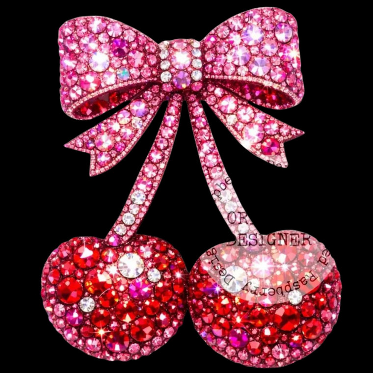 (2 Qty) Heart Crystal Cherry Bow Diamond - DTF transfer