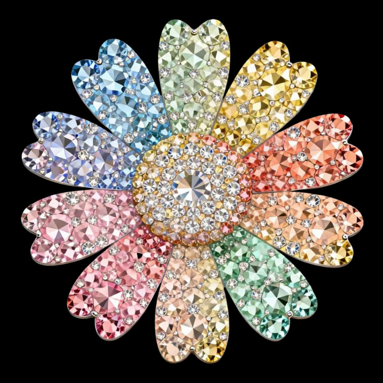 (2 Qty) Pastel Rhinestone Flower - DTF transfer
