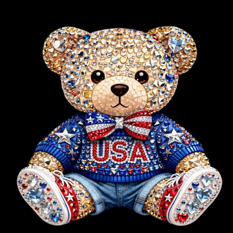(2 Qty) USA Rhinestones Gems Teddy Bear - DTF transfer