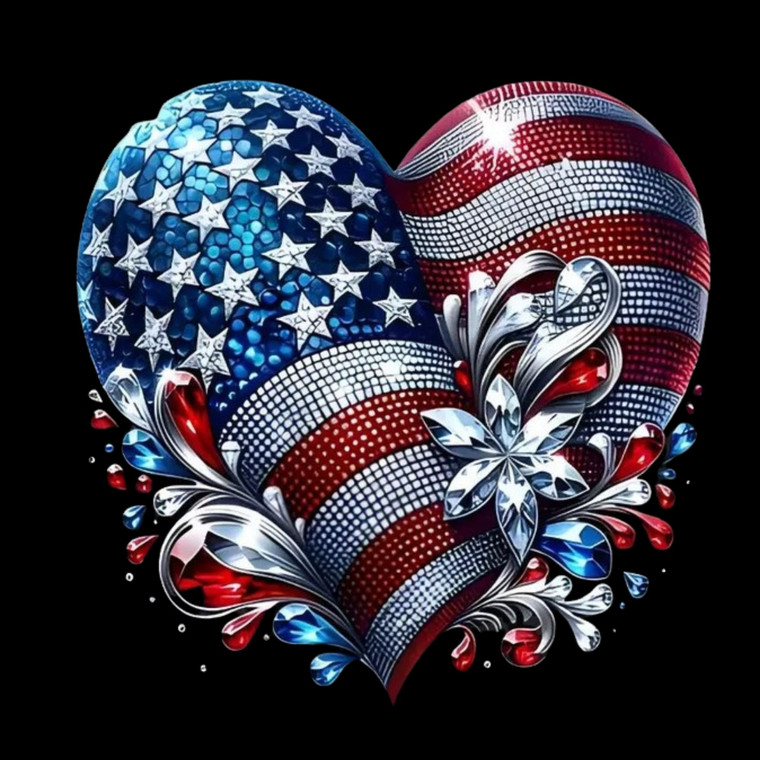 (2 Qty) USA Rhinestones Heart - DTF transfer
