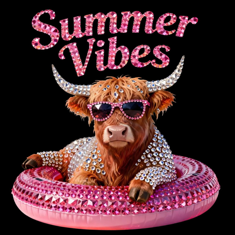 (2 Qty) Summer Vibes Rhinestone Cow Party - DTF transfer