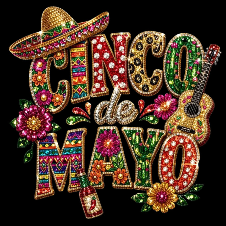 (2 Qty) Cinco De Mayo Rhinestone- DTF transfer