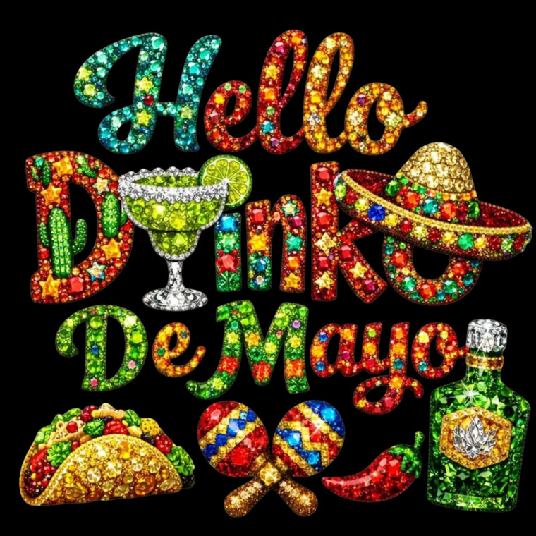 (2 Qty) Hello Dinko De Mayo Rhinestone- DTF transfer