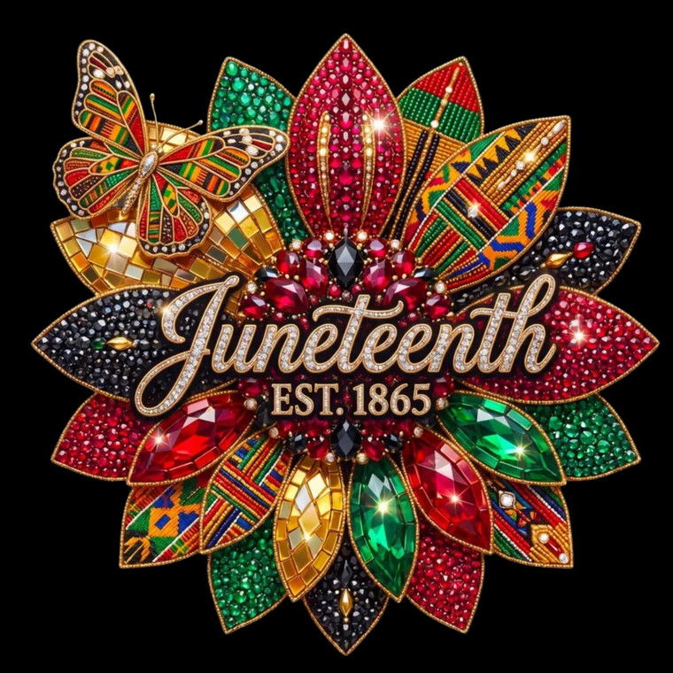 (2 Qty) Juneteenth Flower Rhinestones - DTF transfer