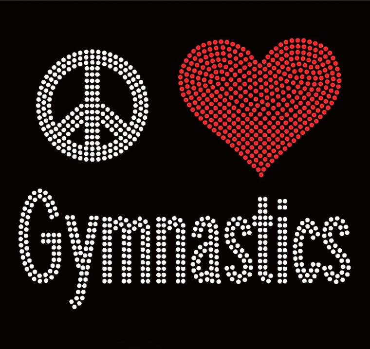 Peace Love Gymnastics Rhinestone Transfer Iron on