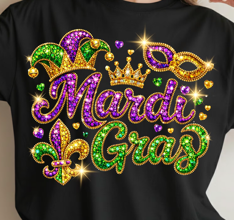 (2 Qty) Mardi Gra Mask Rhinestone FDL Crown Mask - DTF transfers