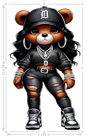(10 Qty) Detroit Bear Cartoon Girl (12 x 7) - DTF transfers
