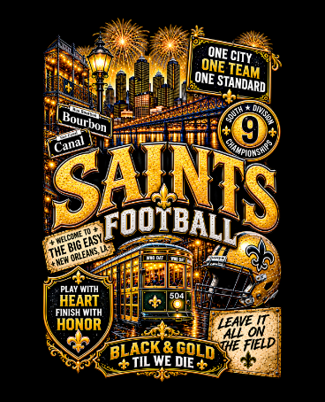 (2 Qty) Saints Football Black & Gold til we die -  DTF transfers