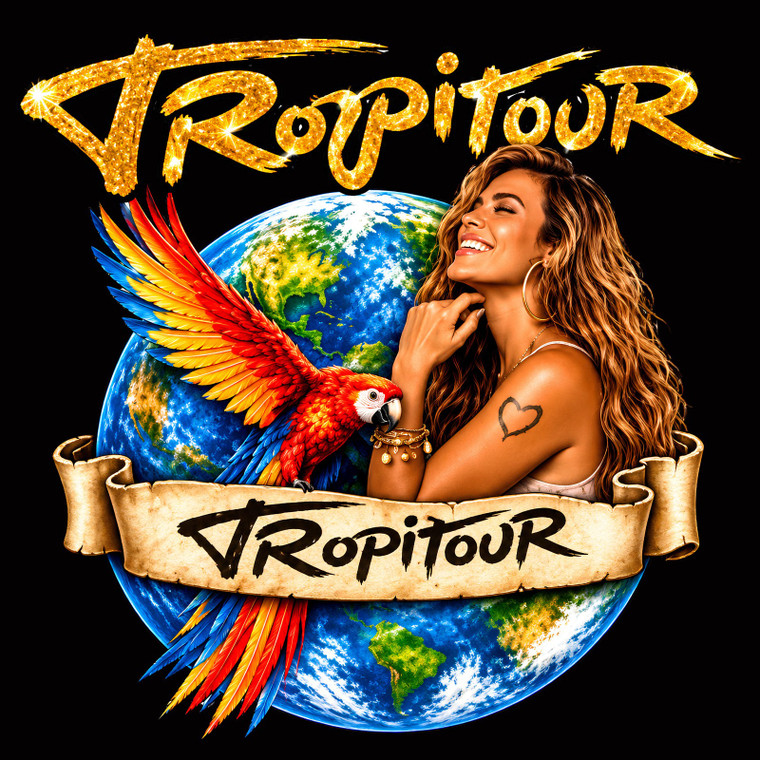 (2 Qty) Tropi Tour Lady with red Parrot over the earth -  custom DTF transfers