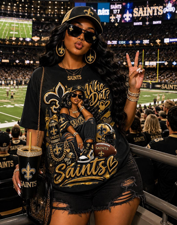 (2 Qty) Saints Girl sungflass FDL Football helmet purse -  DTF transfers