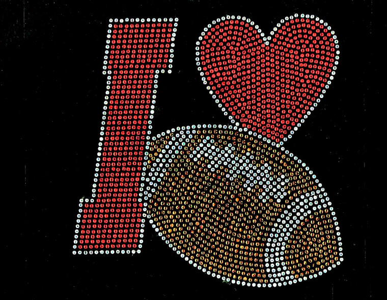 I love Football ball red heart fill Rhinestone Transfer Iron on