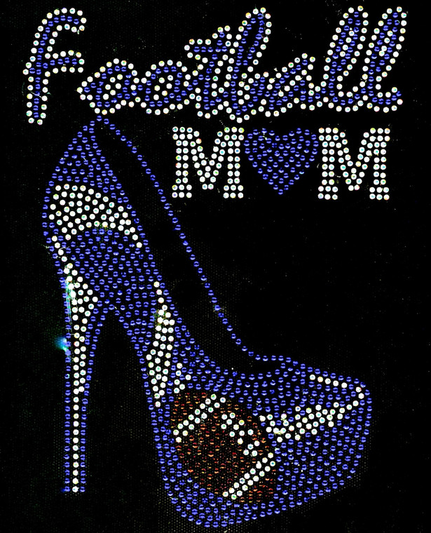 Football Mom Heel Stiletto Blue Heart Mothers Day Rhinestone Transfer Iron on