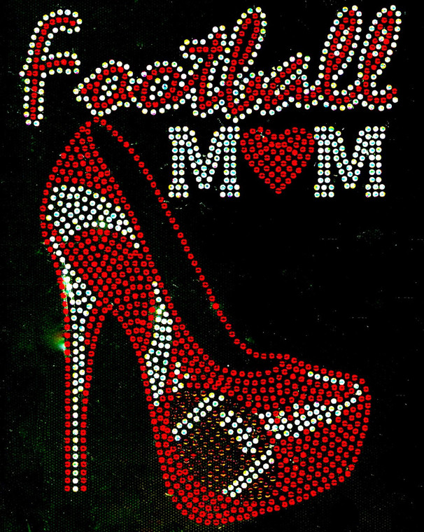 Football Mom Heel Stiletto Red Heart Mothers Day Rhinestone Transfer Iron on