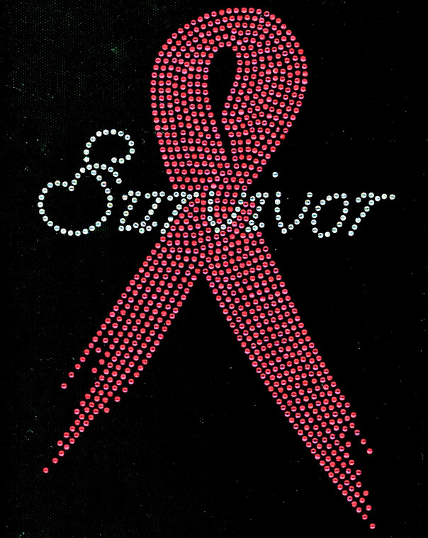 (Fuchsia) Survivor Ribbon Breast Cancer Awareness Rhinestone Transfer