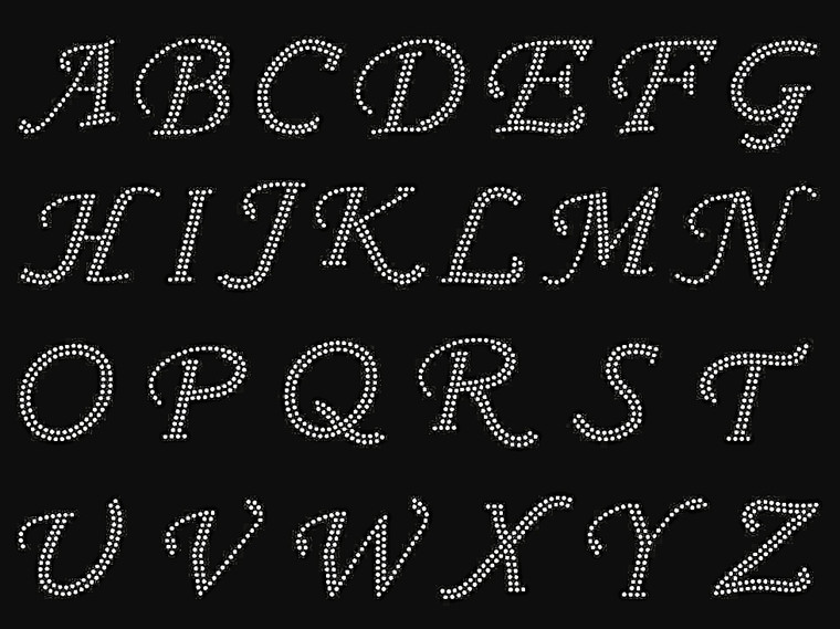 1.25" Cursive Letter Alphabet sheet CLEAR Rhinestone Transfer