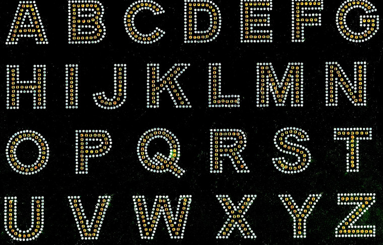 1.5" Bold Letter Alphabet Arial Font (GOLDEN TOPAZ with clear outline) Rhinestone Transfer