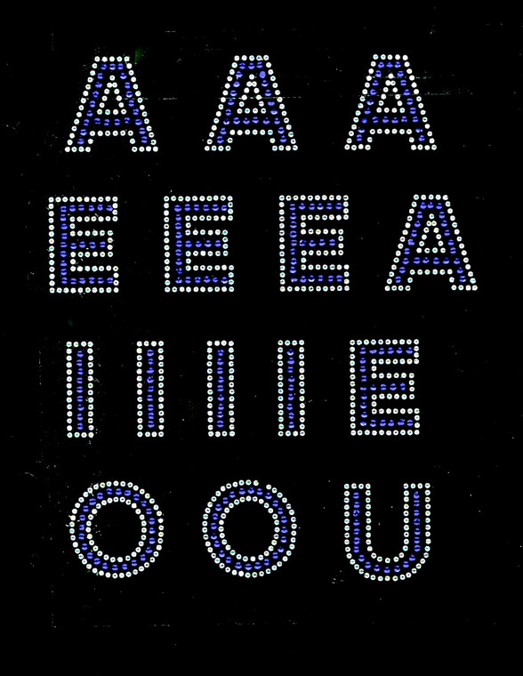 1.5" VOWELS Bold Letter Alphabet Arial Font COBALT BLUE (15 letters) Rhinestone Transfer