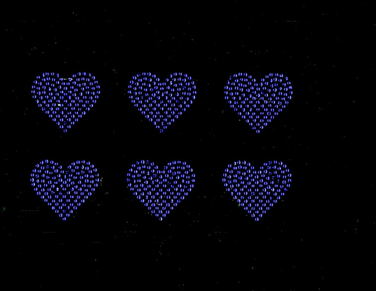 Hearts 2" Inch (6 Hearts) Cobalt Blue Rhinestone Transfer