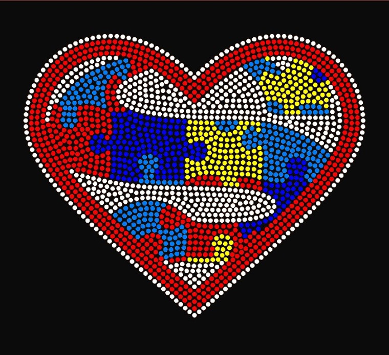 Super Autism Heart Rhinestone Transfer Iron On