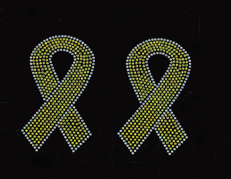 (2 qty) 5" Citrine Yellow Breast Cancer Ribbon Awareness clear outline Rhinestone Transfer