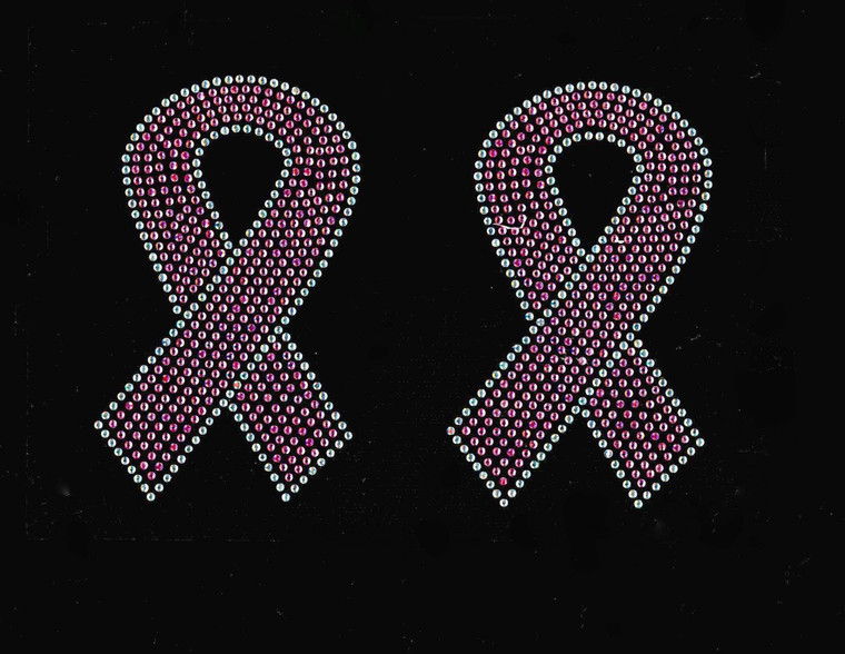 (2 qty) 5" Pink Breast Cancer Ribbon Awareness clear outline Rhinestone Transfer