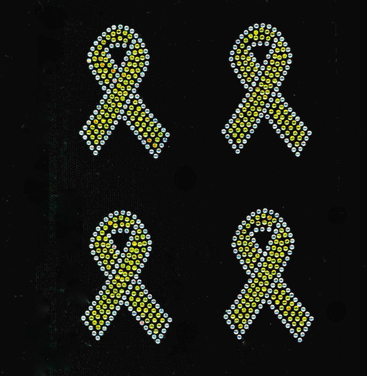 (4 qty) 3" Citrine Cancer Ribbon (mask size)(cap size) Awareness clear outline Rhinestone Transfer