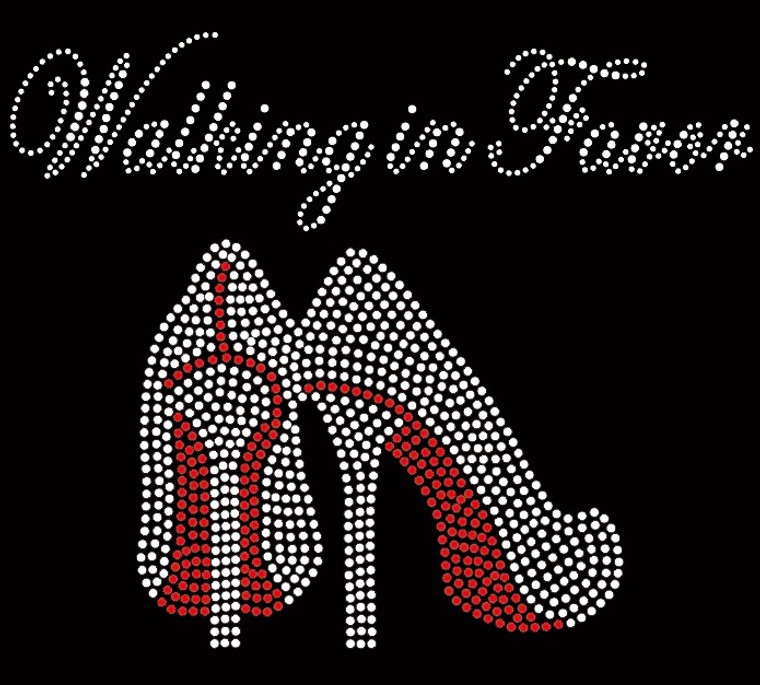 Walking in Favor Heels Stiletto (Large) Religious Rhinestone Transfer