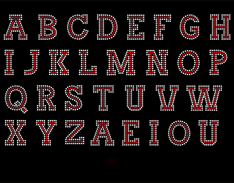 2" BOLD Letter Alphabet (Red) letter Clear Outline (Total 31 letters) Rhinestone Transfer