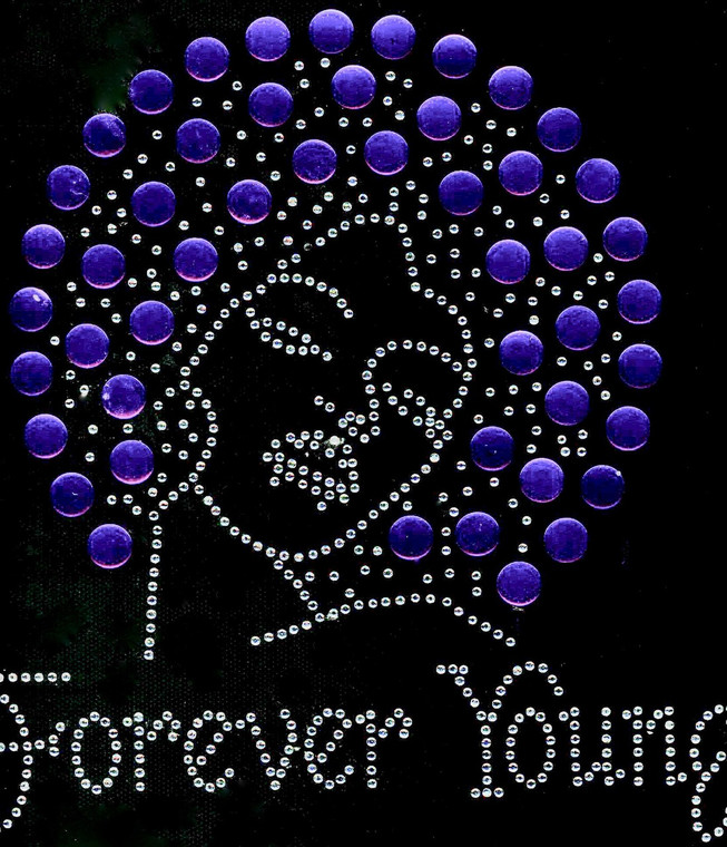 Forever Young Afro Lady Girl (PURPLE) Rhinestone Transfer