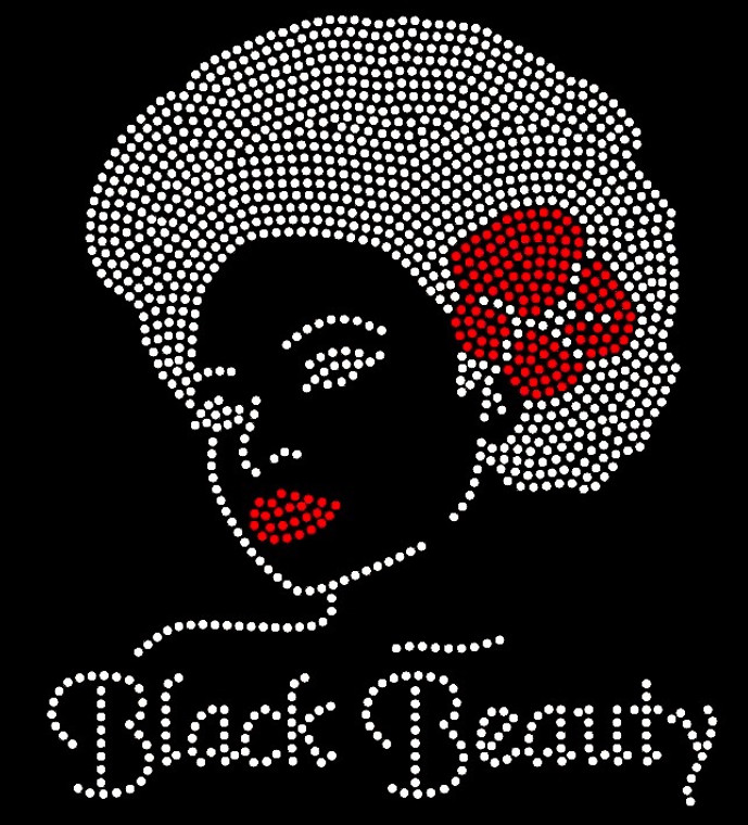 Black Beauty Afro Girl Red Bow Rhinestone Transfer