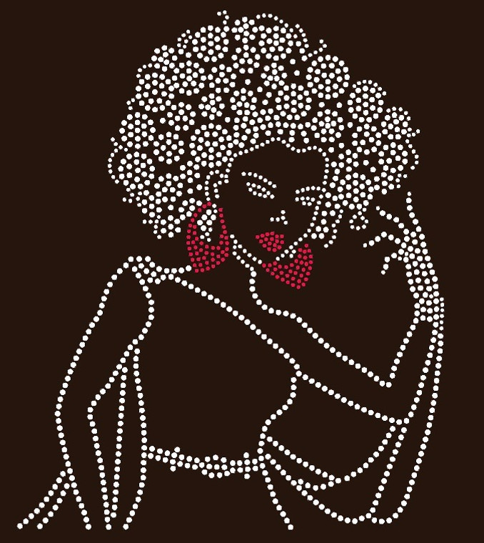 Round Curly Hair Afro Girl in Style Rhinestone Transfer