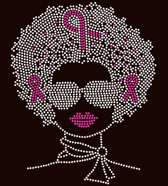 (Fuchsia) Goggle Lady Breast Cancer Ribbon Awareness Rhinestone Transfer