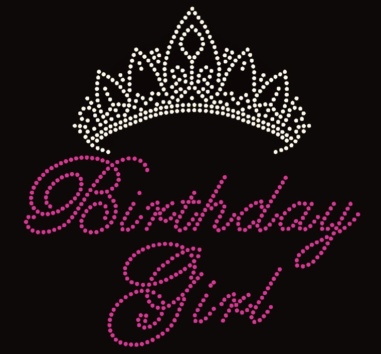 Birthday Girl (Text) with Tiara Crown Rhinestone Transfer