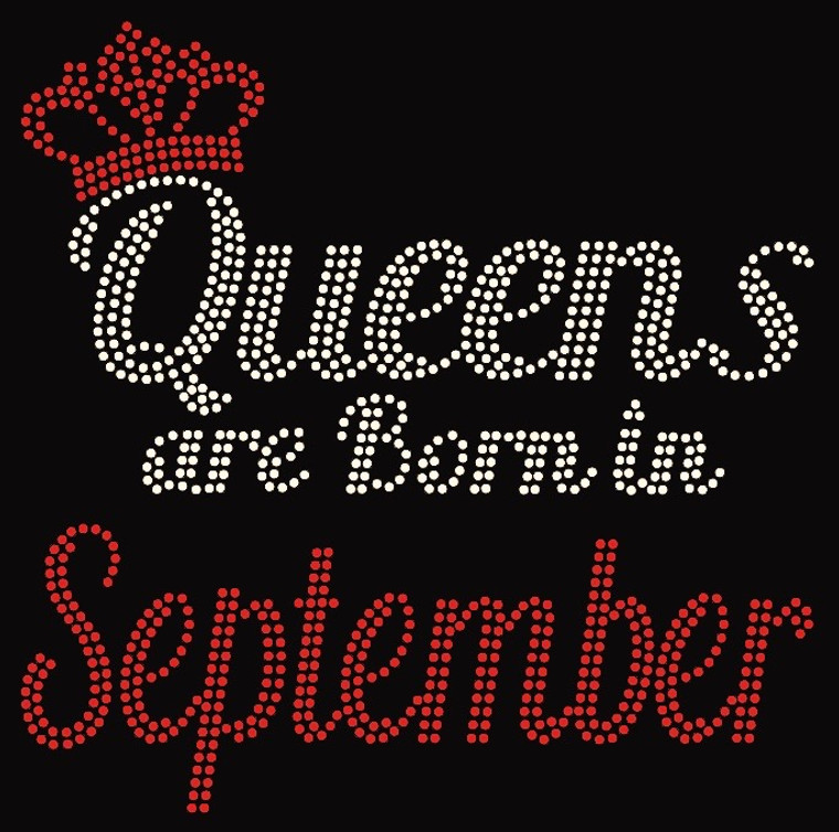 (Text) Queens are born in September (Red) Rhinestone Transfer