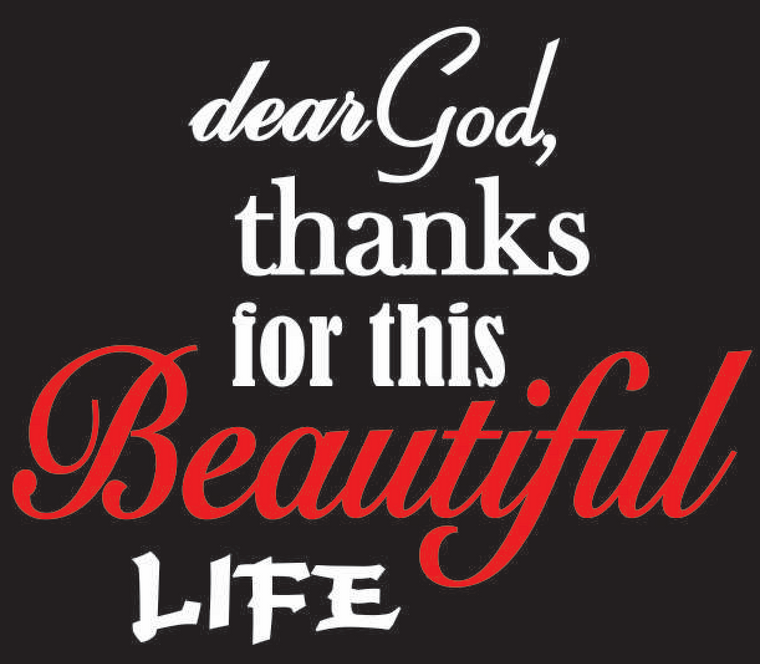 Dear God Thanks for this Beautiful Life Vinyl Transfer (White & Red)