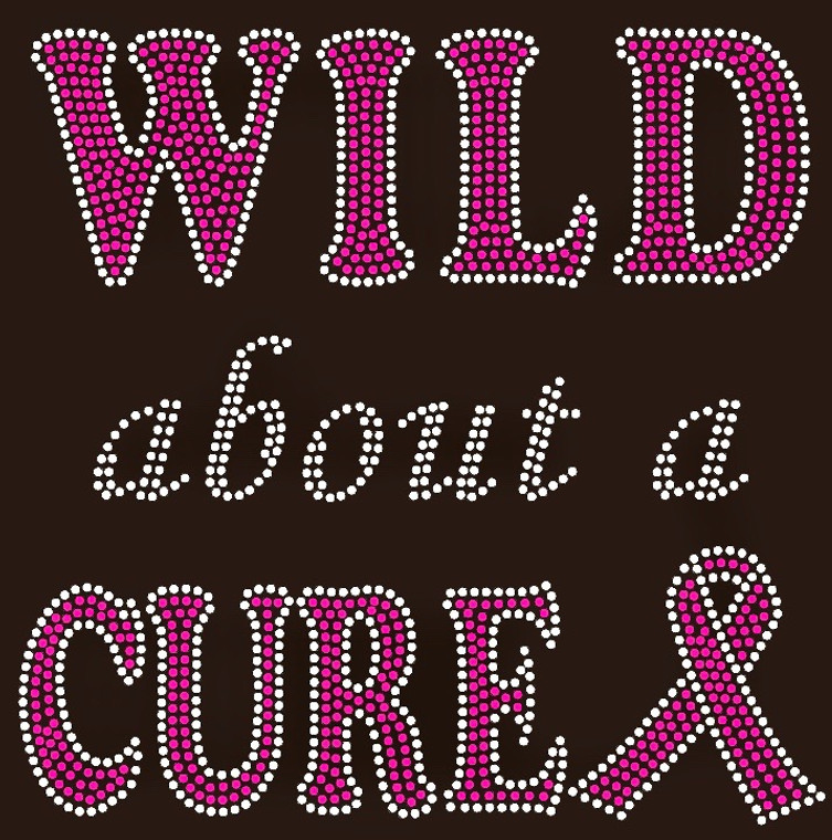 (Fuchsia New) Wild About a Cure Ribbon Breast Cancer Awareness Rhinestone Transfer