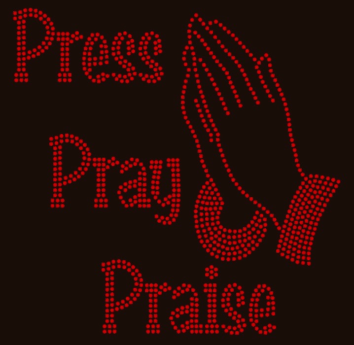 Press Pray Praise with hands (red) Religious Custom Rhinestone Transfer