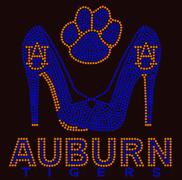 (Orange/cobalt) AUBURN Tigers Paw Heels - Custom Rhinestone Transfer