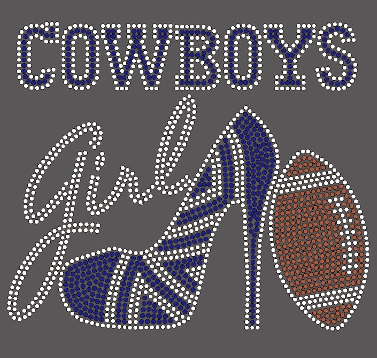 Cowboys girl Heel Football Rhinestone Transfer