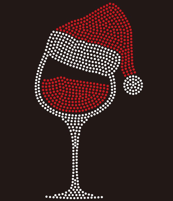 Wine glass with Christmas Cap on it - Rhinestone Transfer 