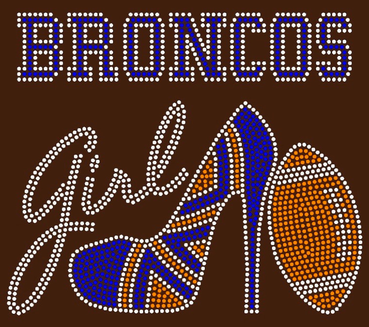 Broncos Girl heel football Rhinestone Transfer