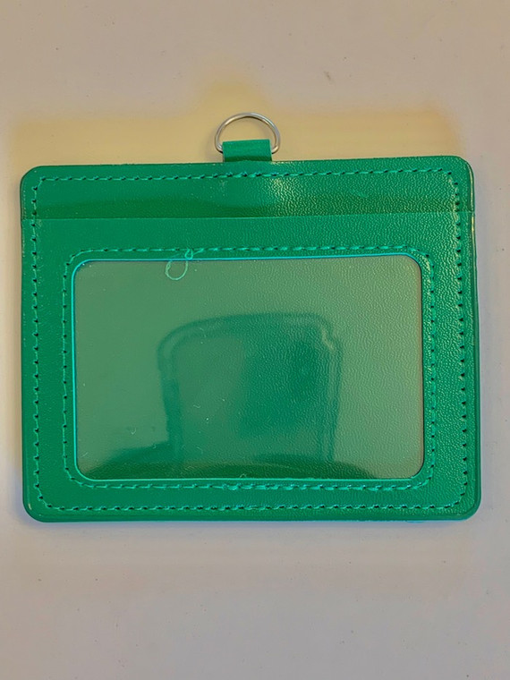 ID Card Name Tag Badge Holder PU leather (horizontal) (Green)