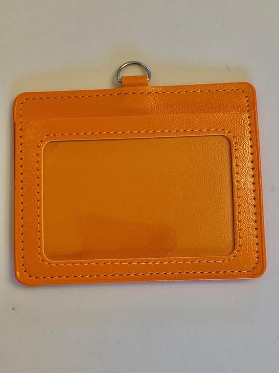 ID Card Name Tag Badge Holder PU leather (Horizontal) (Orange)