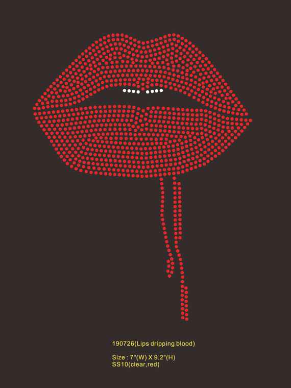 (Balance for 25 Qty @ 9.99/pc) Lips Dripping Blood - Custom Rhinestone transfer