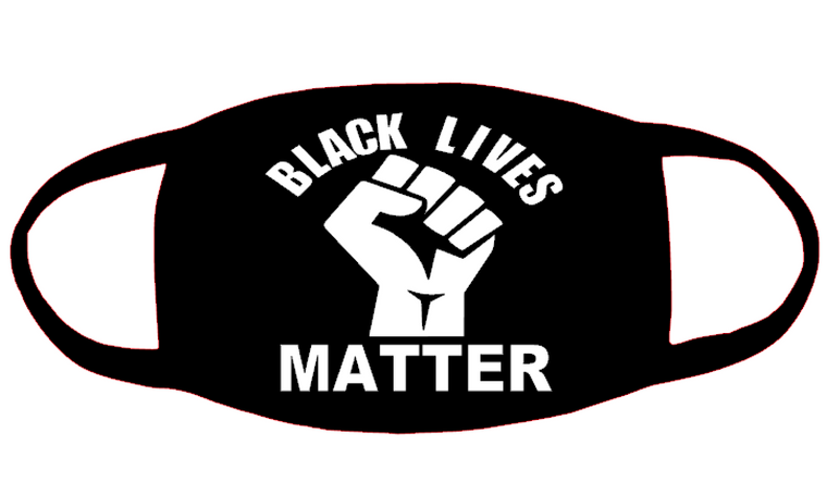 Black Lives Matter curved with fist 3x3.2 Vinyl Transfer for Mask (White) (Mask sold separately)